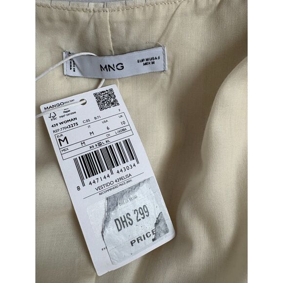MNG Mango NWT Cream Striped Belted Dress Size M USA 6 Classy Modest Old Money - Picture 7 of 9